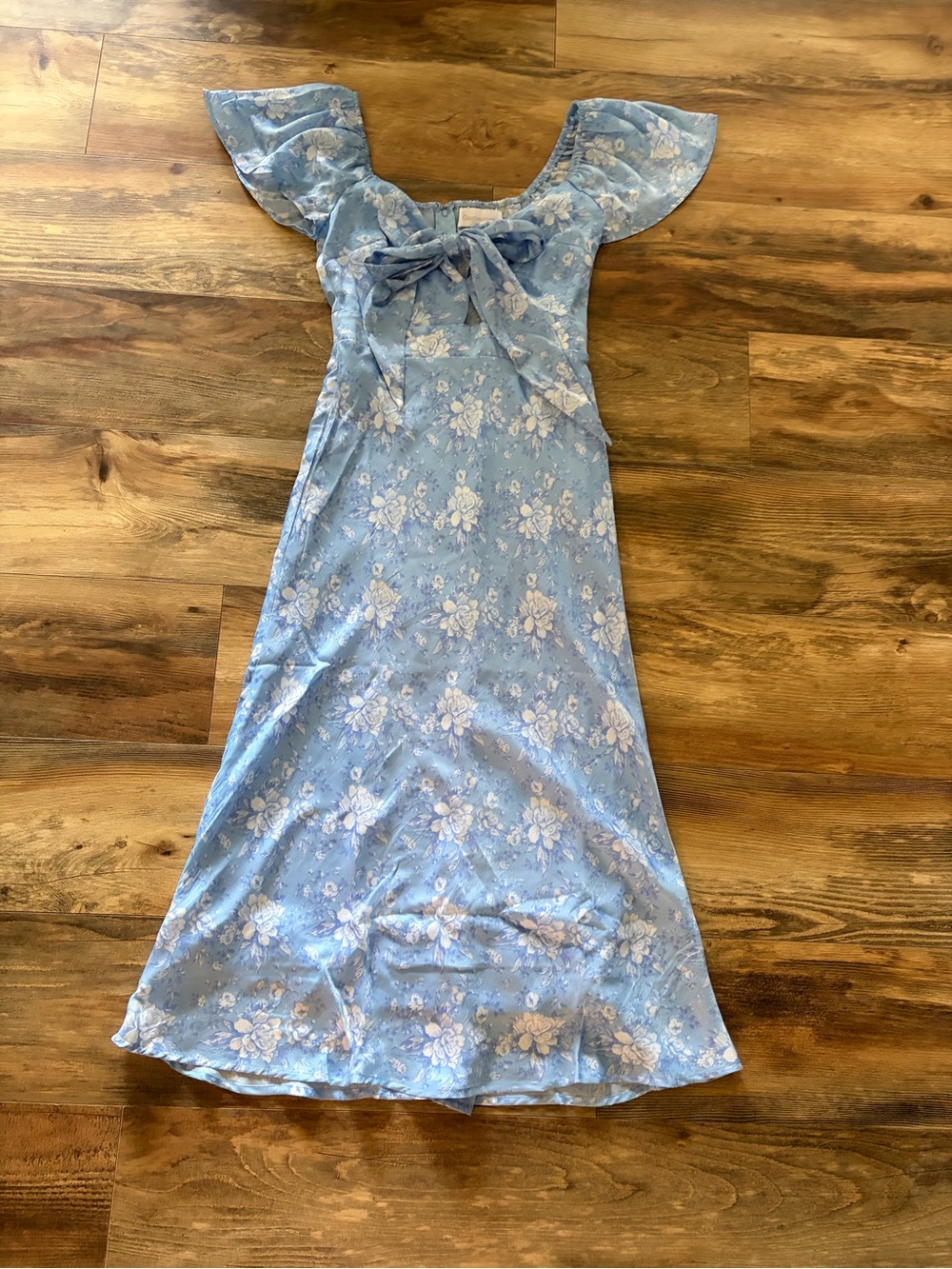 Blue Floral Tie-Front Midi Dress